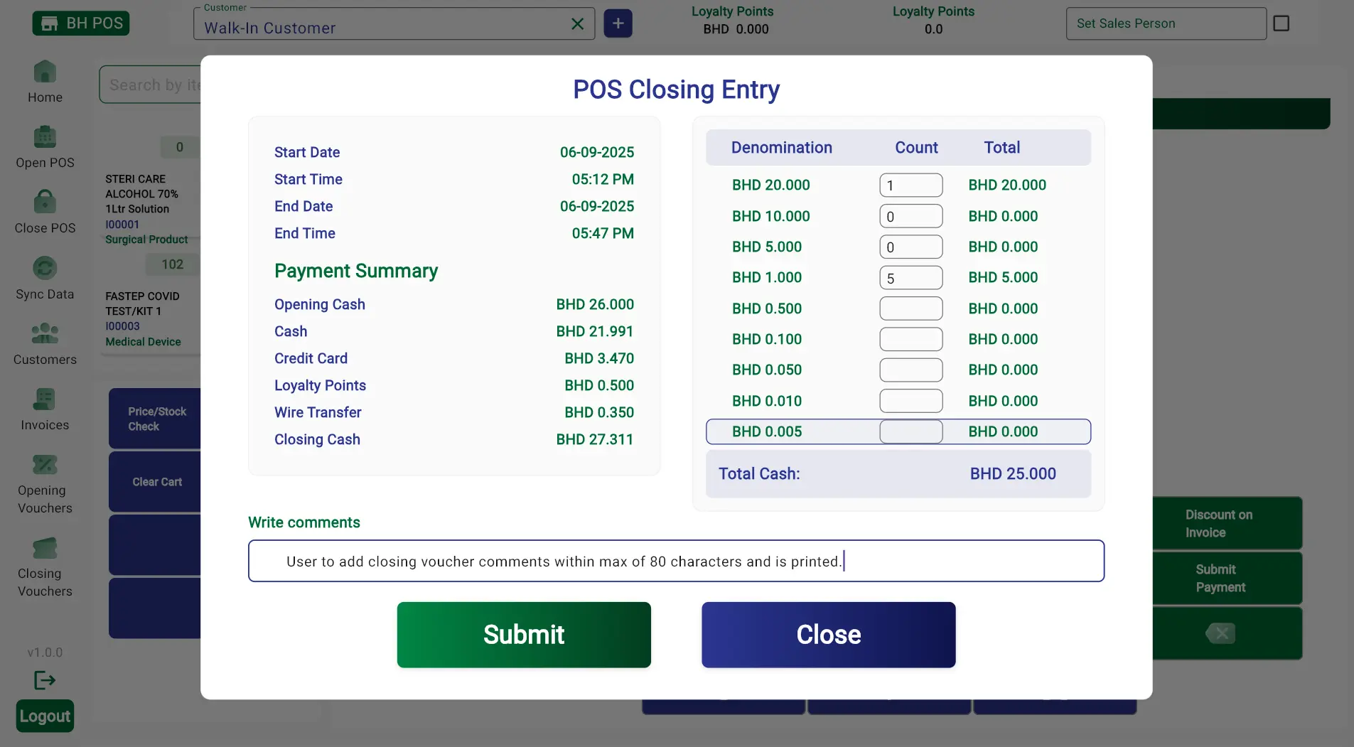 Closing Voucher